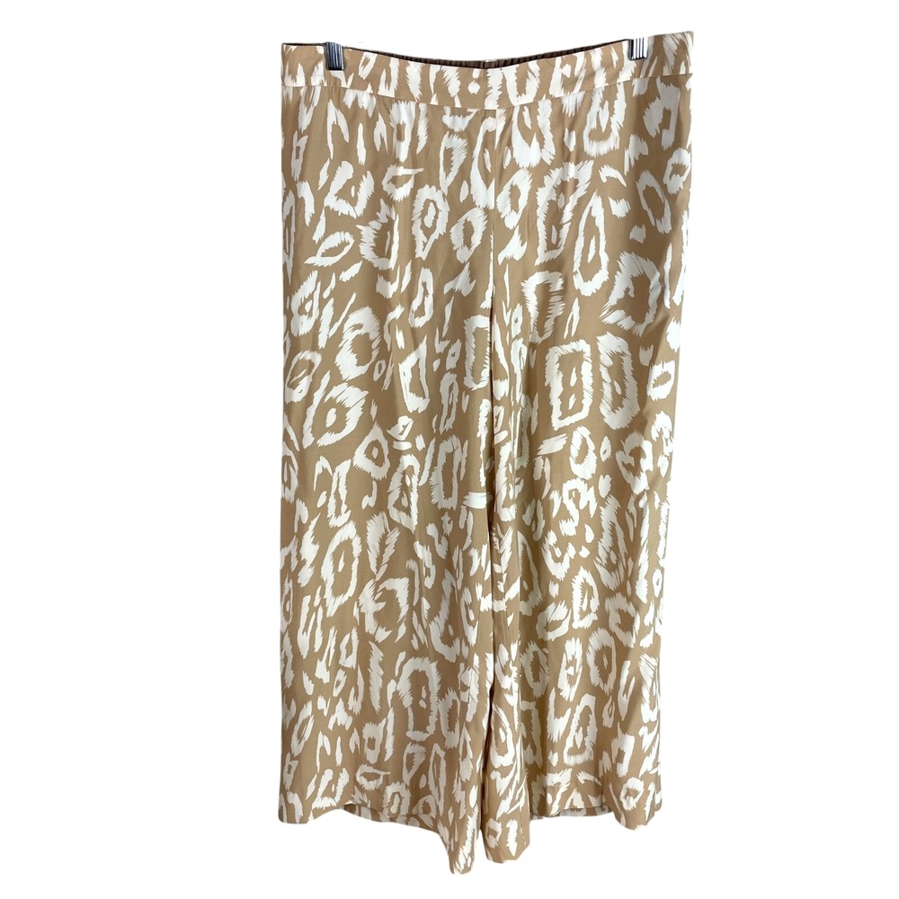 NEW Lafayette 148 New York Wide Leg Pants Womens L Riverside‎ Camel Print $598